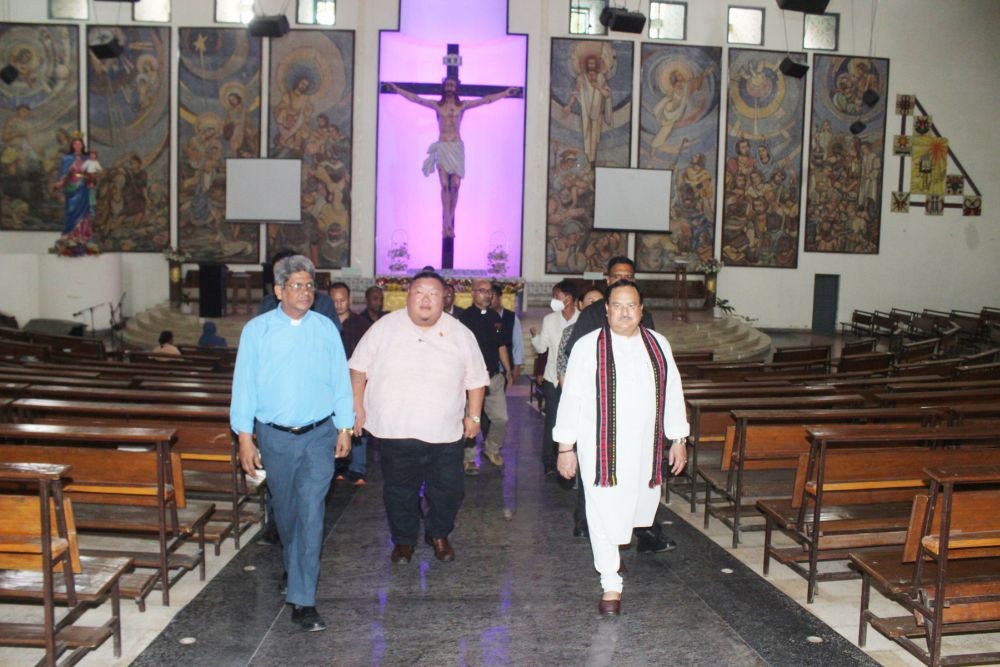 National President of Bharatiya Janata Pary (BJP) JP Nadda during his visit to Catholic Cathedral Kohima on September 16 before his departure for Dimapur on the same day. (Photo Courtesy: BJP Nagaland Media Cell)